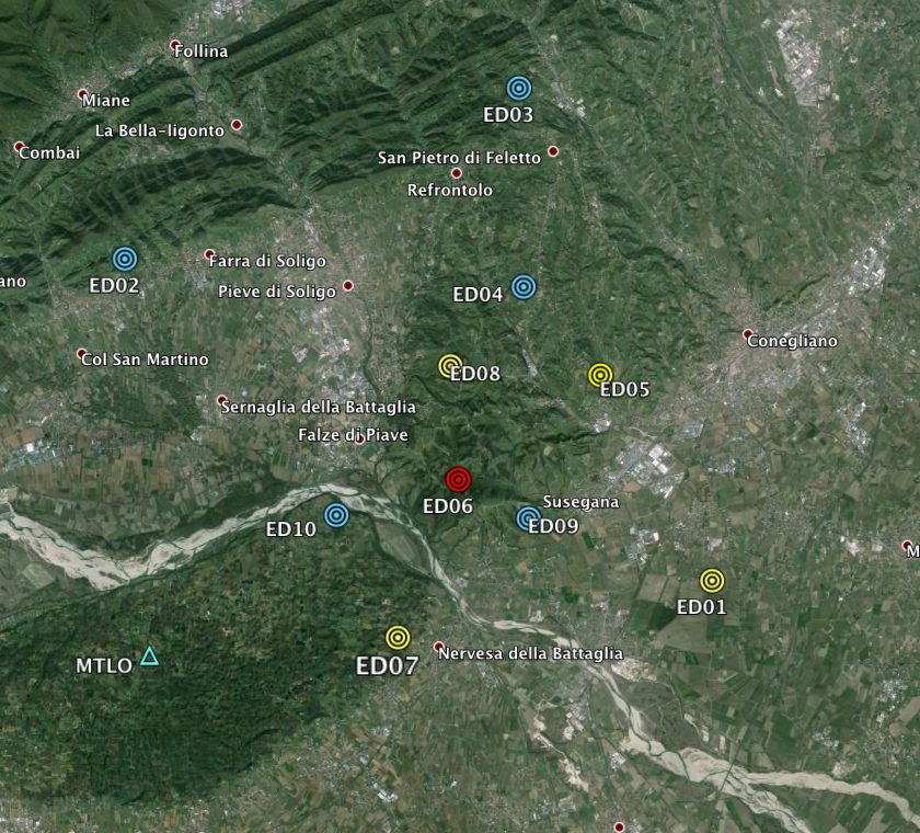 Figura 1b &ndash; Mappa della Rete Sismica di Collalto.